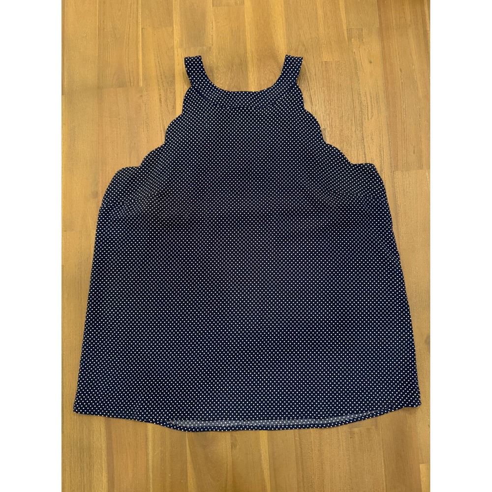 MONTEAU Navy White Polka Dot Scallop Neck Sleeveless Tank Top Women's Size M‎